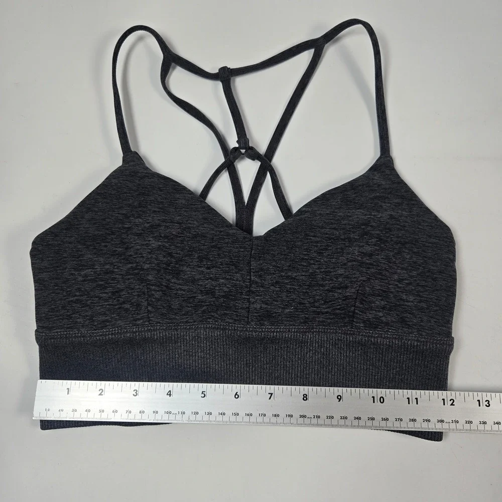 Alo Yoga Sports Bra Women Small Dark Gray Heather Strappy Back Seamless Yoga Top